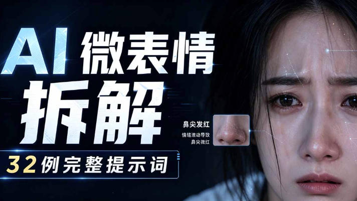 AI微表情拆解提示词合集，精准调控AI角色表情，可直接复用，0基础也能调出影视级表情变化-墨痕微课