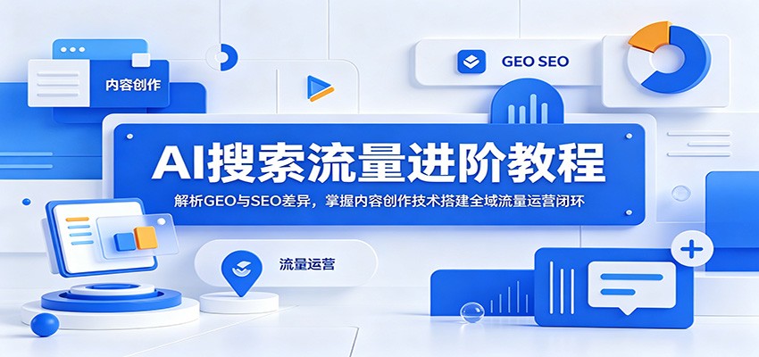 AI搜索流量进阶教程：解析GEO与SEO差异，掌握内容创作技术搭建全域流量运营闭环-墨痕微课