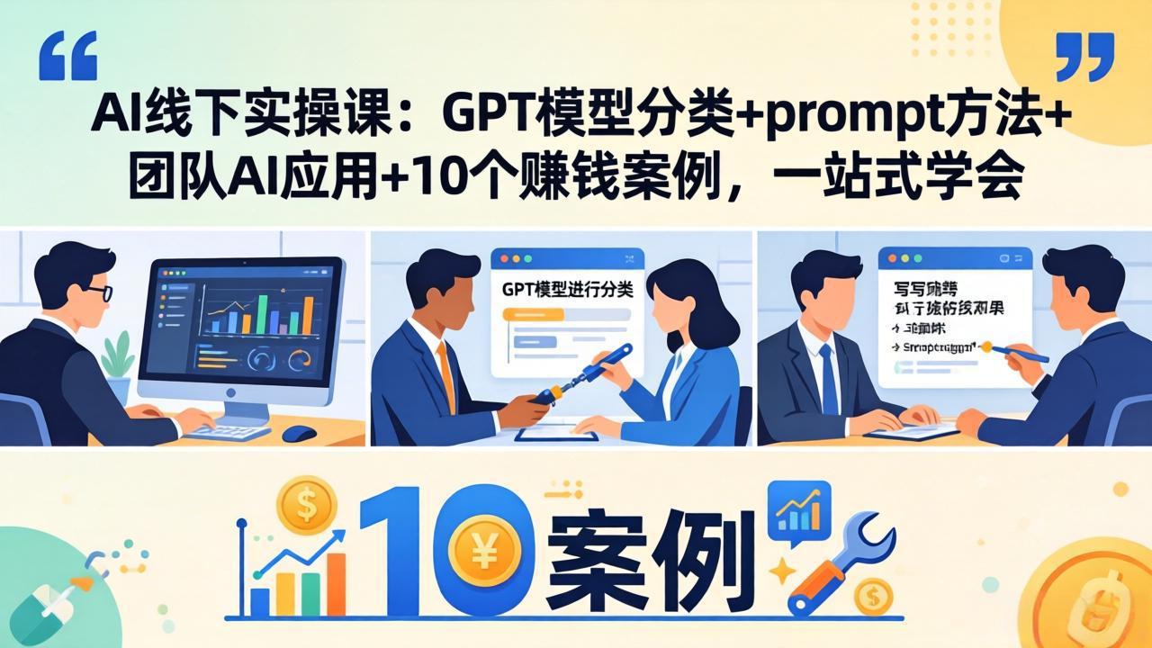 AI线下实操课:GPT模型分类+prompt方法+团队AI应用+10个赚钱案例,一站式学会-墨痕微课