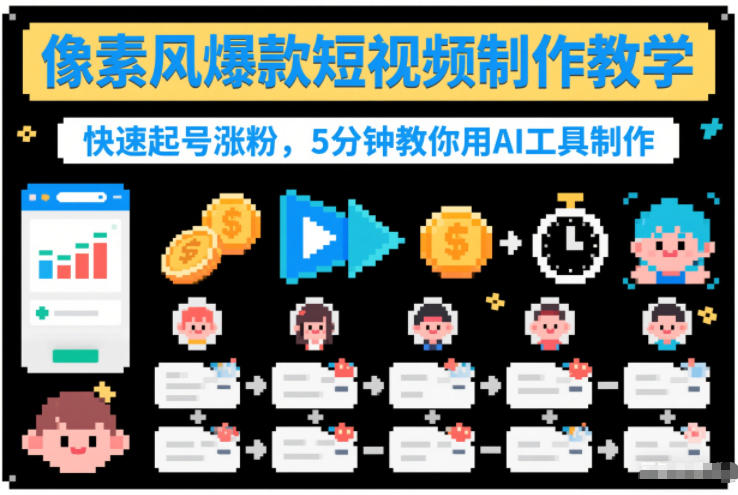 像素风爆款短视频制作教学，快速起号涨粉，5分钟教你用AI工具制作-墨痕微课