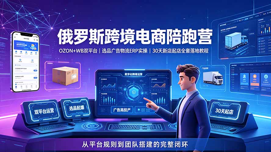 2026俄罗斯跨境电商陪跑营:OZON+WB双平台|选品广告物流ERP实操|30天新店起店全套落地教程-墨痕微课