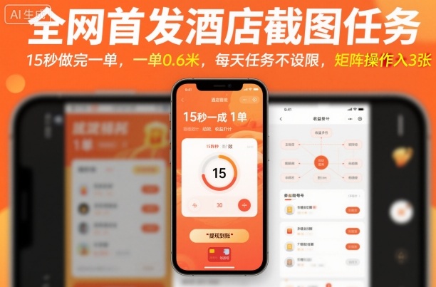 全网首发酒店截图任务,15秒做完一单,一单0.6米,每天任务不设限,矩阵操作日入3张【揭秘】-墨痕微课