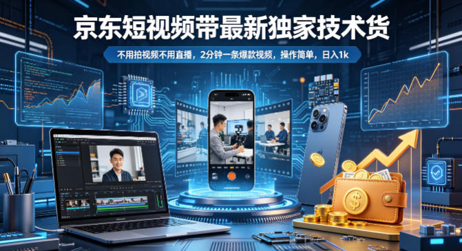 京东短视频带货最新独家技术，不用拍视频不用直播，2分钟一条爆款视频，操作简单，日入1k+【揭秘】-墨痕微课