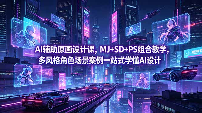 AI辅助原画设计课，MJ+SD+PS组合教学，多风格角色场景案例一站式学懂AI设计-墨痕微课