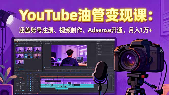 2025YouTube油管变现课:涵盖账号注册、视频制作、Adsense开通,月入1万+-墨痕微课