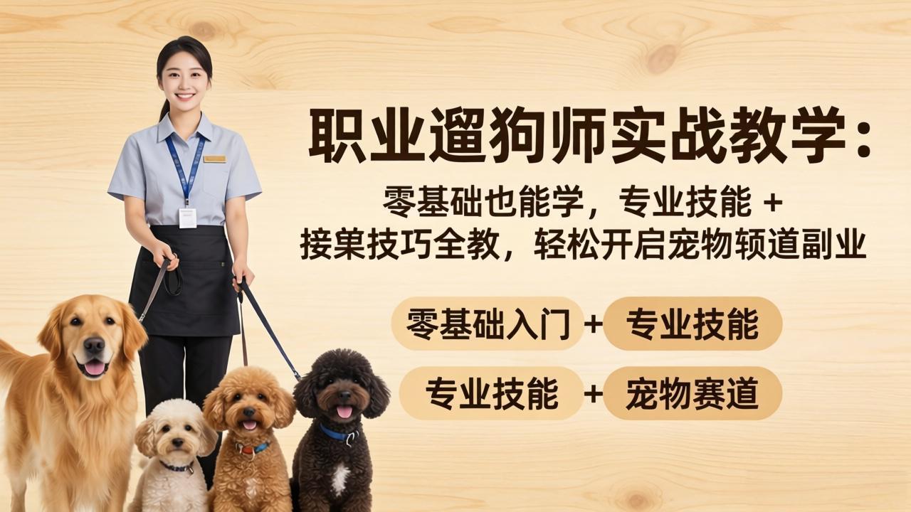职业遛狗师实战教学：零基础也能学，专业技能 + 接单技巧全教，轻松开启宠物赛道副业-墨痕微课