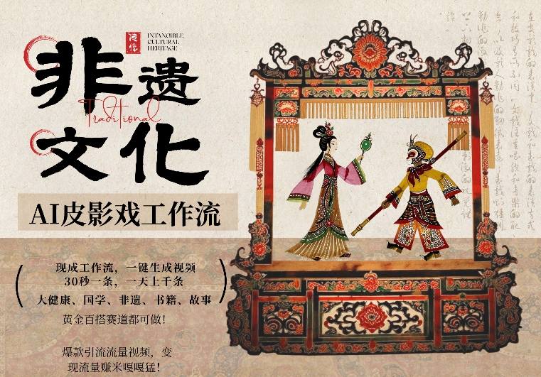 AI一键生成民俗文化非遗皮影戏视频，一刀不剪无需剪辑，30S一条，一天上百条，流量财富嘎嘎猛-墨痕微课