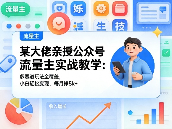 某大佬亲授公众号流量主实战教学：多赛道玩法全覆盖，小白轻松变现，每月多挣5k+-墨痕微课
