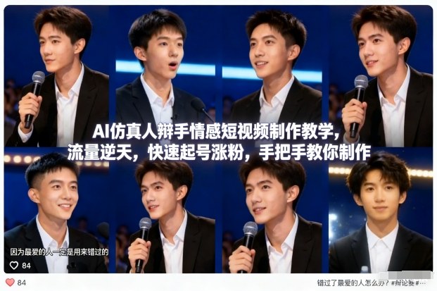 AI仿真人辩手情感短视频制作教学，流量逆天，快速起号涨粉，手把手教你制作-墨痕微课