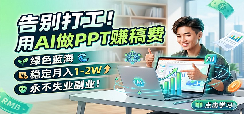 告别打工!用AI做PPT赚稿费,绿色蓝海,稳定月入1-2W,永不失业副业!-墨痕微课
