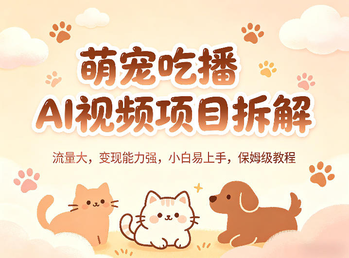 萌宠吃播AI视频项目拆解，流量大，变现能力强，小白易上手，保姆级教程-墨痕微课