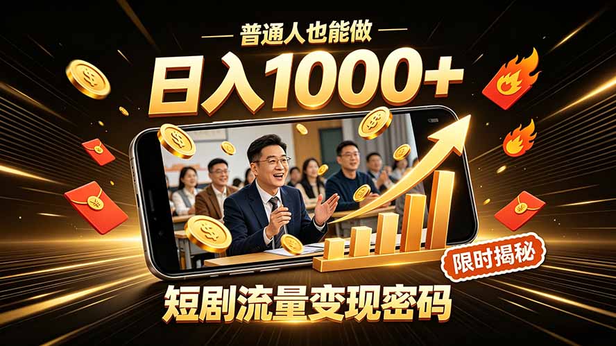 一部手机做短剧分发,不用真人出镜、不用拍摄剧本,快手流量变现日赚千元-墨痕微课
