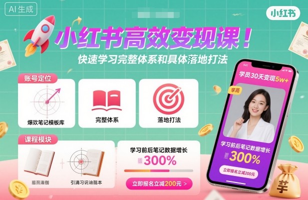 小红书高效变现课,快速学习小红书完整体系和具体落地打法-墨痕微课