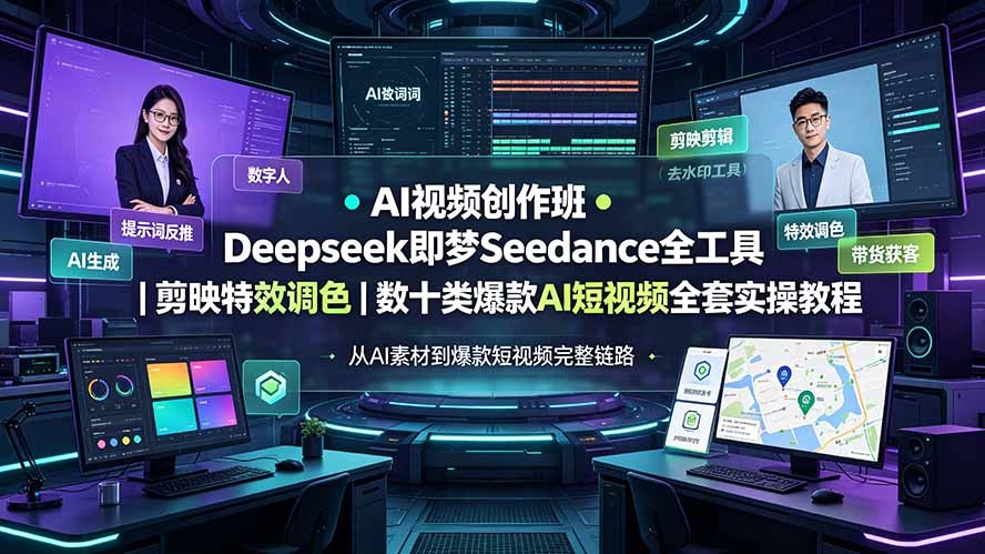 AI视频创作班◆Deepseek即梦Seedance全工具｜剪映特效调色｜数十类爆款AI短视频全套实操教程-墨痕微课