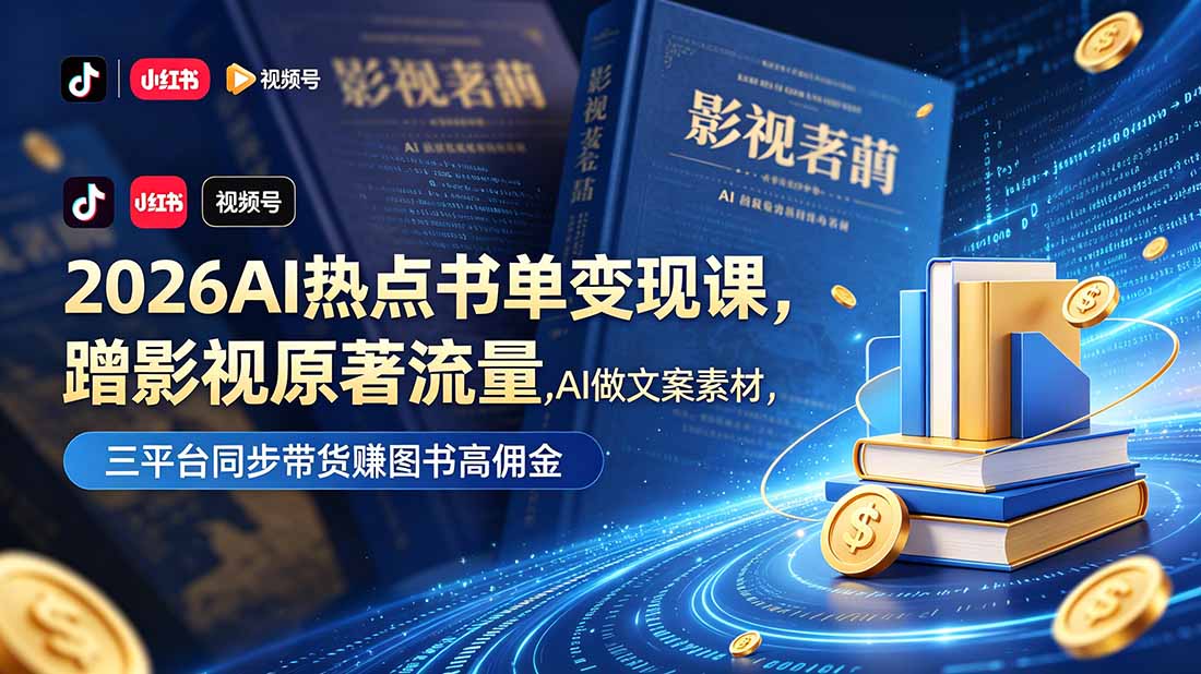 2026AI热点书单变现课，蹭影视原著流量，AI做文案素材，三平台同步带货赚图书高佣金-墨痕微课