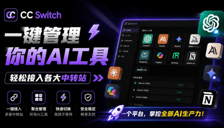 一键给Chatgpt、Codex、Claude接入地第三方中转站，CC Switch统一管理你的AI编程工具工作流-墨痕微课