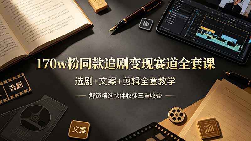 170w粉博主同款追剧变现赛道全套课,选剧+文案+剪辑全套教学,解锁精选伙伴收徒三重收益-墨痕微课