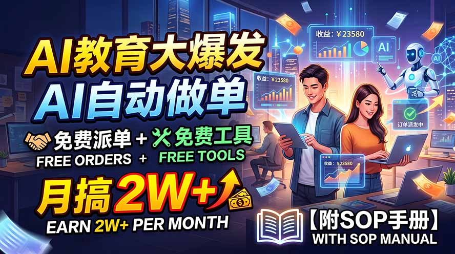 AI教育大爆发，AI自动做单，免费派单+免费工具，月搞2W+【附SOP手册】-墨痕微课