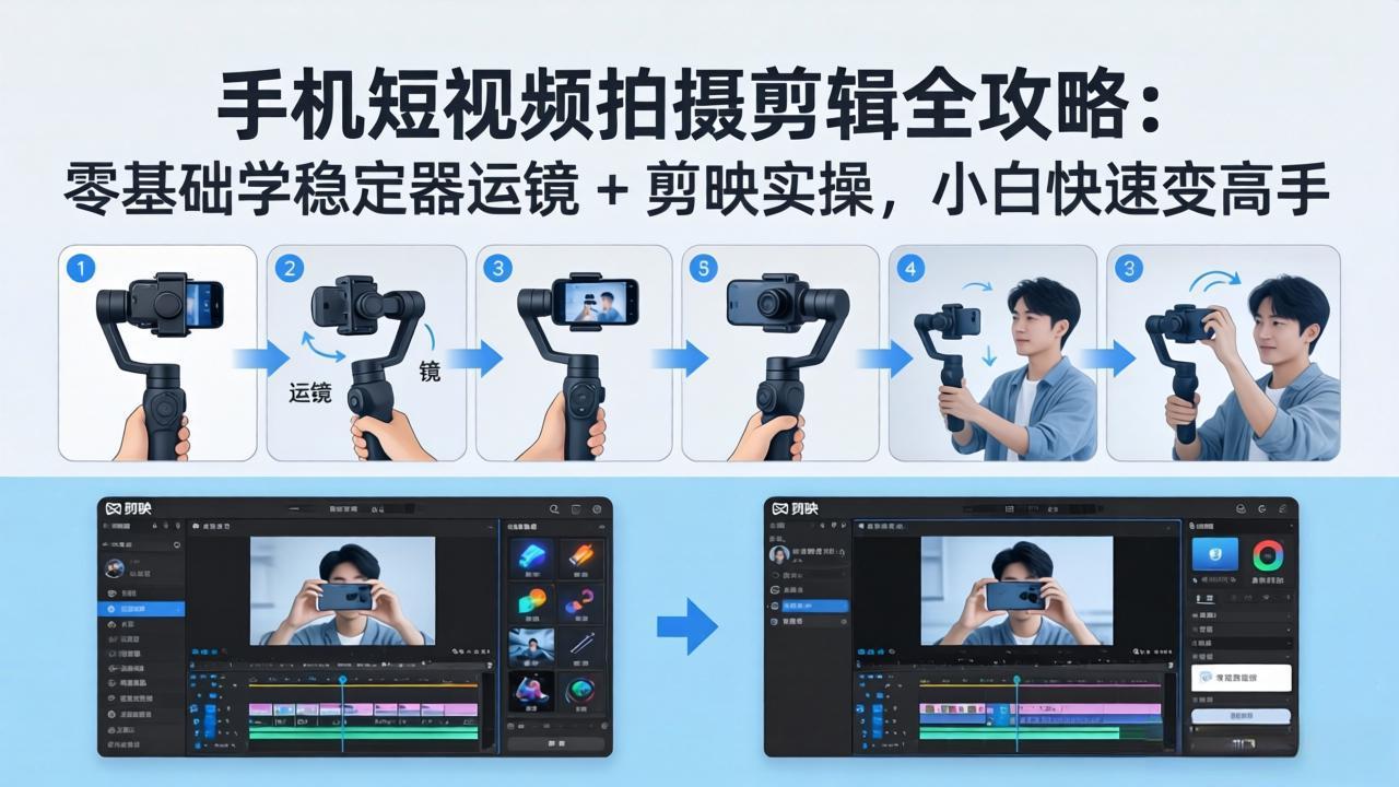 手机短视频拍摄剪辑全攻略：零基础学稳定器运镜 + 剪映实操，小白快速变高手-墨痕微课