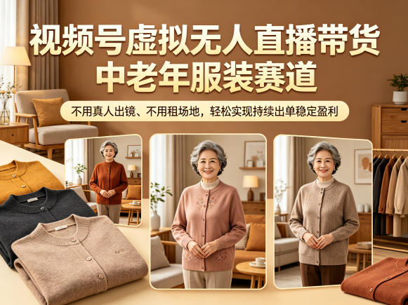 视频号虚拟无人直播带货中老年服装赛道，不用真人出镜、不用租场地，轻松实现持续出单稳定盈利-墨痕微课