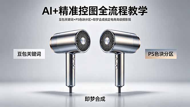 AI+精准控图全流程教学 豆包关键词+PS色块分区+即梦合成搞定电商高级摄影图-墨痕微课