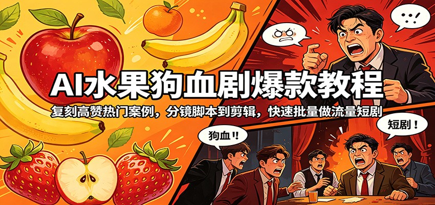 AI水果狗血剧爆款教程：复刻高赞热门案例，分镜脚本到剪辑，快速批量做流量短剧-墨痕微课