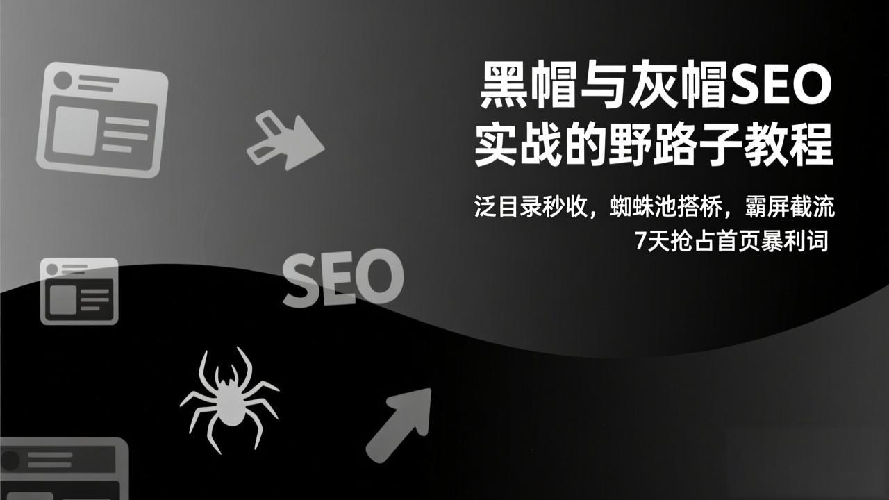 黑帽与灰帽SEO实战的野路子教程：泛目录秒收，蜘蛛池搭桥，霸屏截流，7天抢占首页暴利词-墨痕微课