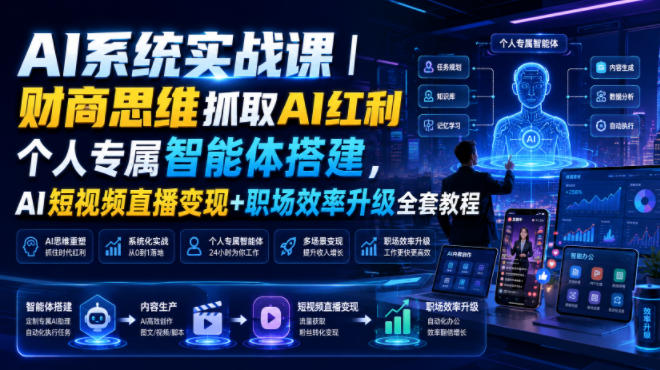 AI系统实战课｜财商思维抓取AI红利｜个人专属智能体搭建，AI短视频直播变现+职场效率升级全套教程-墨痕微课