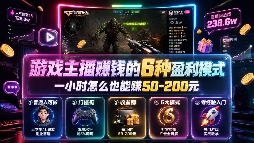 付费文章:游戏主播赚钱的6种盈利模式,一小时怎么也能赚50-200元-墨痕微课