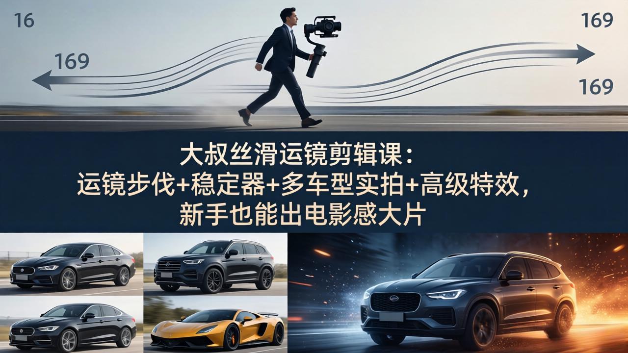 大叔丝滑运镜剪辑课：运镜步伐+稳定器+多车型实拍+高级特效，新手也能出电影感大片-墨痕微课