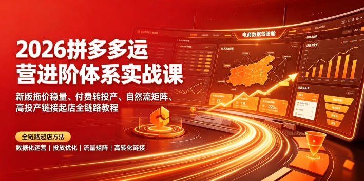 2026拼多多运营进阶体系实战课｜新版拖价稳量、付费转投产、自然流矩阵、高投产链接起店全链路教程-墨痕微课