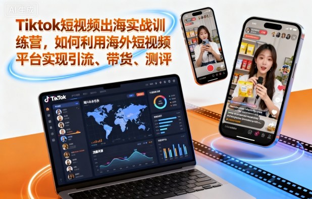 Tiktok短视频出海实战训练营,如何利用海外短视频平台实现引流、带货、测评-墨痕微课