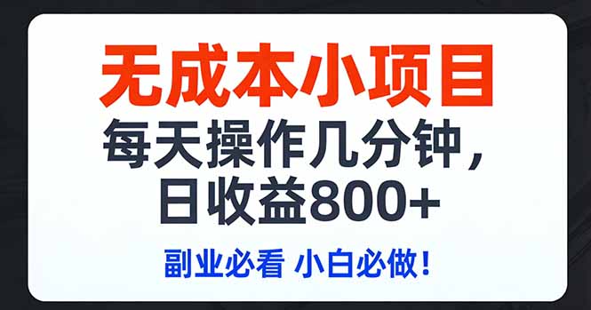 无成本小项目,每天操作几分钟,日收益800+ 副业必看 小白必做！-墨痕微课