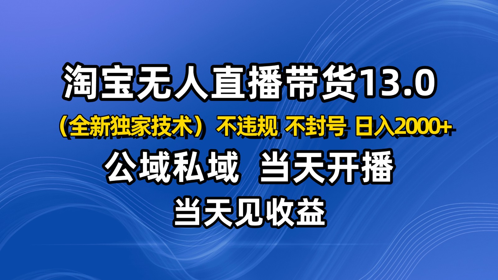 淘宝无人直播13.0，公域私域技术，不封号，不违规 布局下半年旺季赛道，日入2000+-墨痕微课