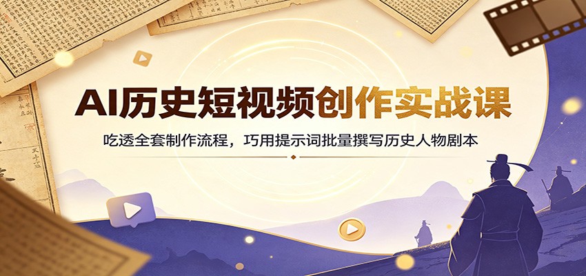 AI历史短视频创作实战课:吃透全套制作流程,巧用提示词批量撰写历史人物剧本-墨痕微课