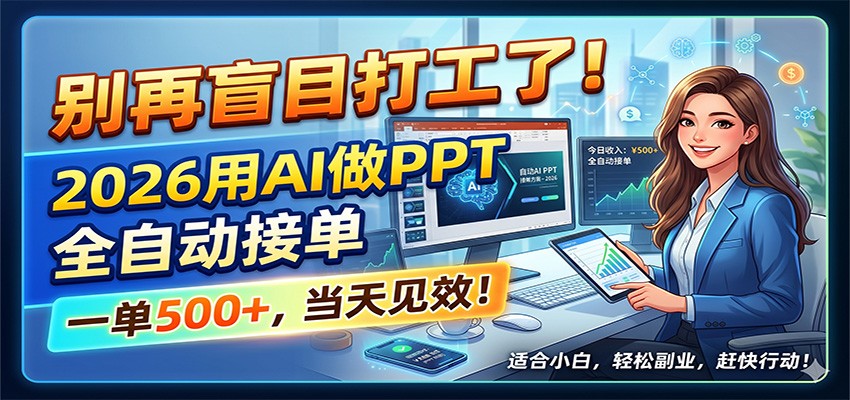 别再盲目打工了!2026用AI做PPT全自动接单,一单5张+,当天见效!-墨痕微课