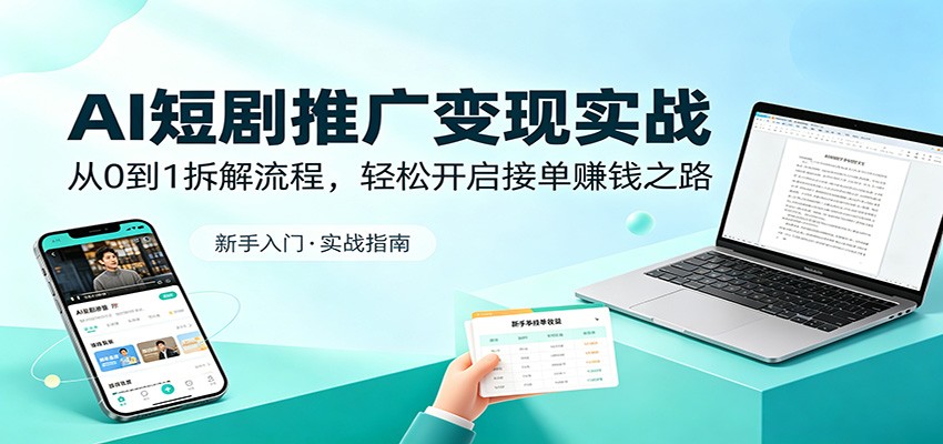 AI短剧推广变现实战：从0到1拆解流程，轻松开启接单赚钱之路-墨痕微课