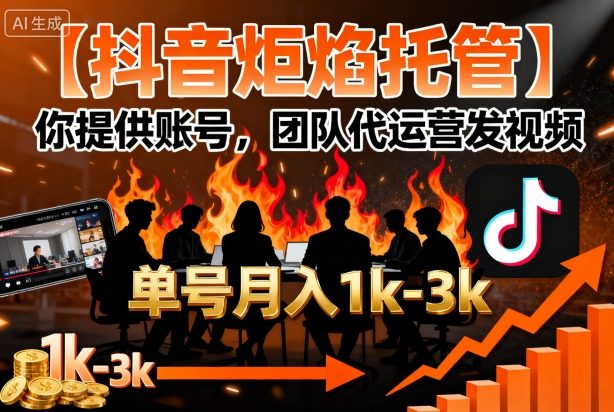 【抖音炬焰托管】你提供账号,团队代运营发视频,单号月入1k+【揭秘】-墨痕微课