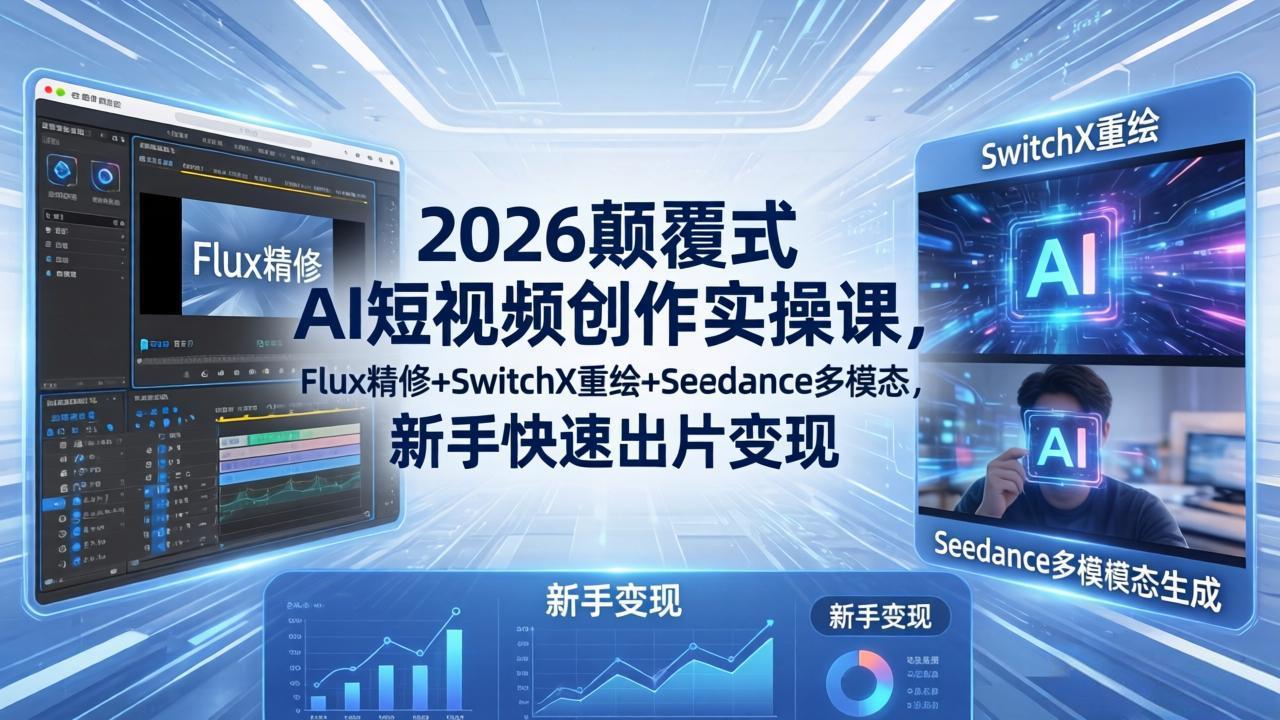2026颠覆式 AI短视频创作课-5月更新，Flux精修+SwitchX重绘+Seedance多模态，新手快速出片变现-墨痕微课