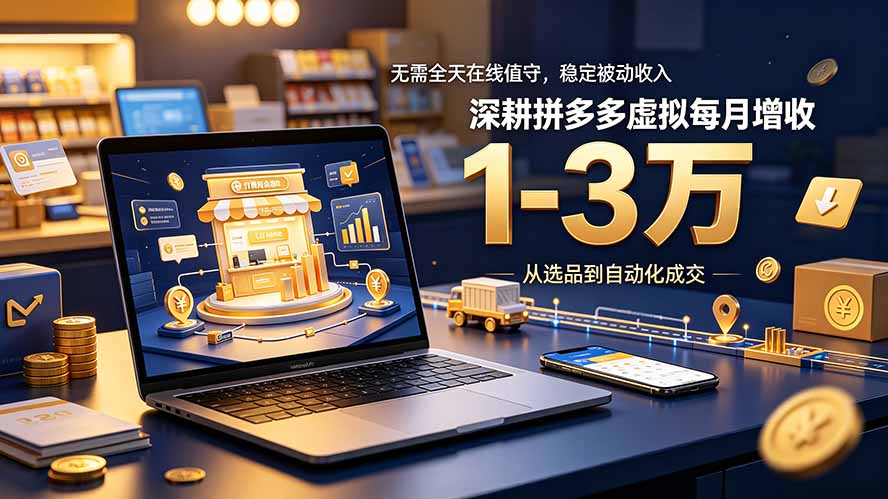 无需全天在线值守，稳定被动收入，深耕拼多多虚拟每月增收 1-3 万-墨痕微课