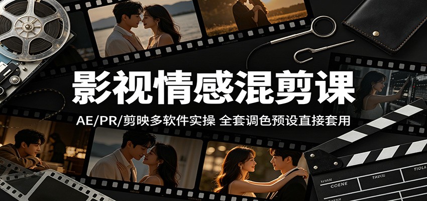 影视情感混剪课：AE/PR/剪映多软件实操，全套调色预设直接套用-墨痕微课