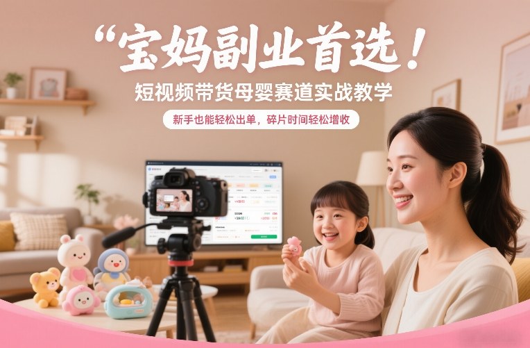 宝妈副业首选！短视频带货母婴赛道实战教学，新手也能轻松出单，碎片时间轻松增收-墨痕微课