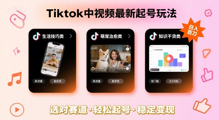 Tiktok中视频最新起号玩法,想要日入百刀,做好这几个赛道就可以了-墨痕微课