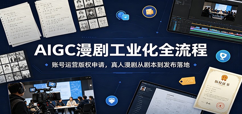 AIGC漫剧工业化全流程:账号运营版权申请,真人漫剧从剧本到发布落地-墨痕微课