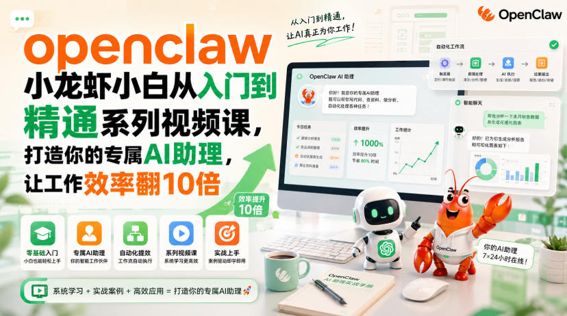 openclaw小龙虾小白从入门到精通系列视频课，打造你的专属AI助理，让工作效率翻10倍-墨痕微课