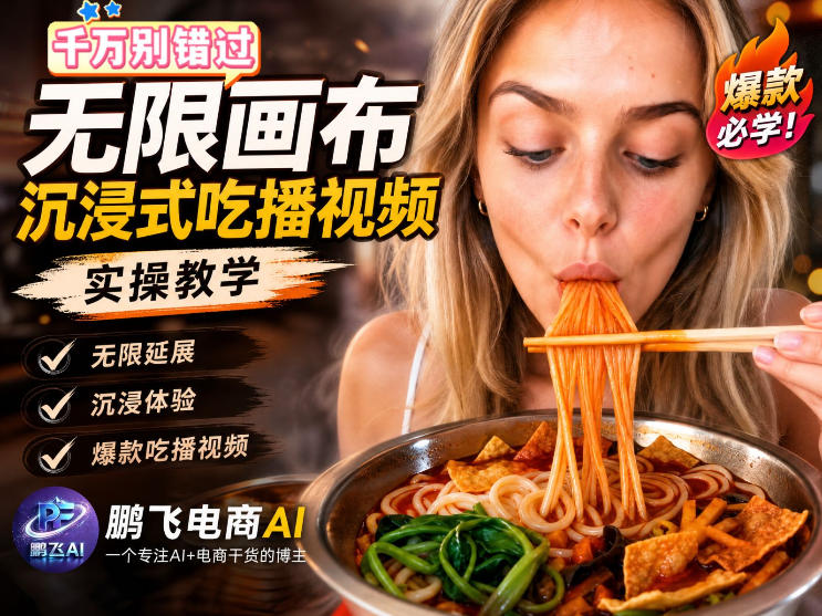 保姆级教程|用AI无线画布做沉浸式吃播,3步直接出片,无线画布工作流,操作简单好上手-墨痕微课
