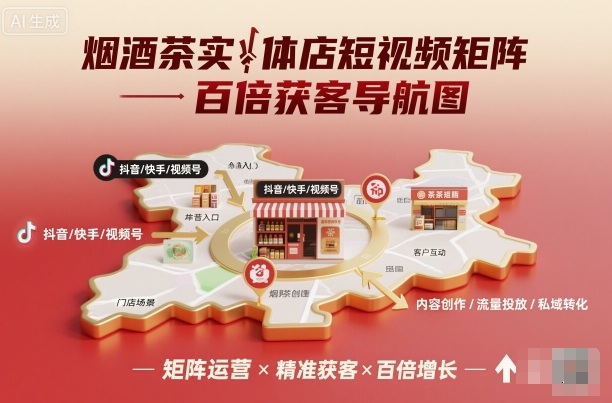 烟酒茶实体店短视频矩阵百倍获客导航图-墨痕微课