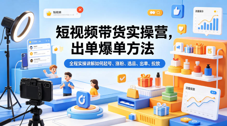短视频带货实操营，出单爆单方法，全程实操讲解如何起号、涨粉、选品、出单、投放(更新0515)-墨痕微课