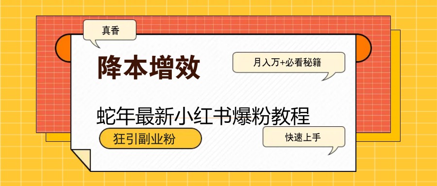 蛇年最新小红书爆粉教程,狂引副业粉,月入万+必看-墨痕微课