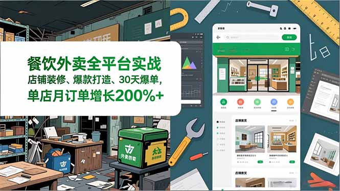 餐饮外卖全平台实战，店铺装修、爆款打造、30天爆单，手把手教学，单店月订单增长200%+-墨痕微课